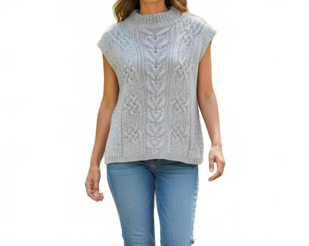 NEW LUCKY BRAND women's cable knit sleeveless sweater in gray